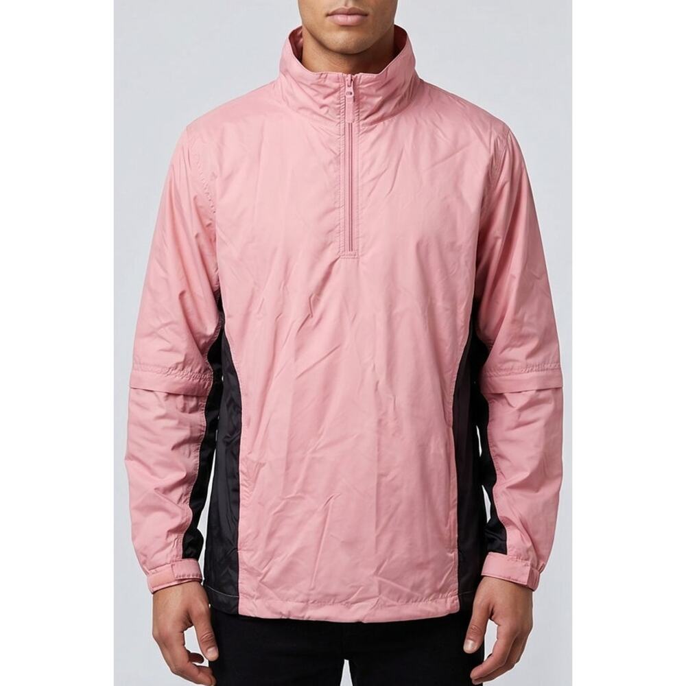 The Weather Co Pullover Jacket Mens M Pink Gray Zip Off Sleeves